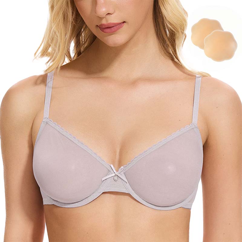 Breathable Unlined Sheer Bra with Underwire Support, Bark Wingslove