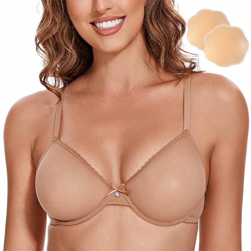 Breathable Unlined Sheer Bra with Underwire Support, Milk Coffee Wingslove
