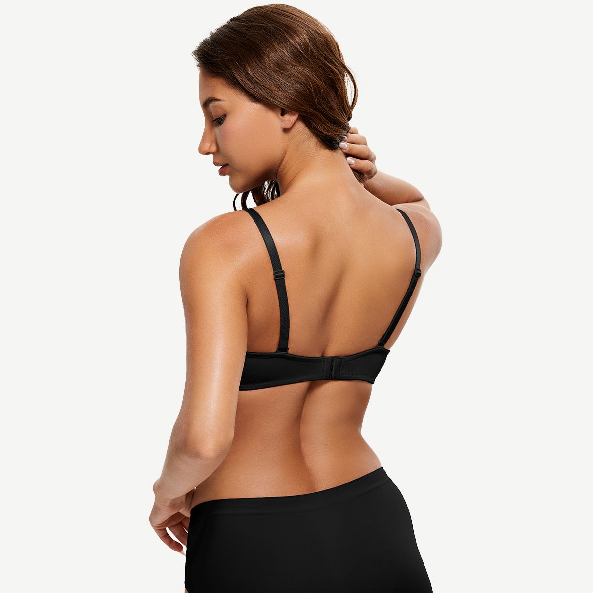 Deep V Padded Push Up Bra with Underwire, Black Wingslove