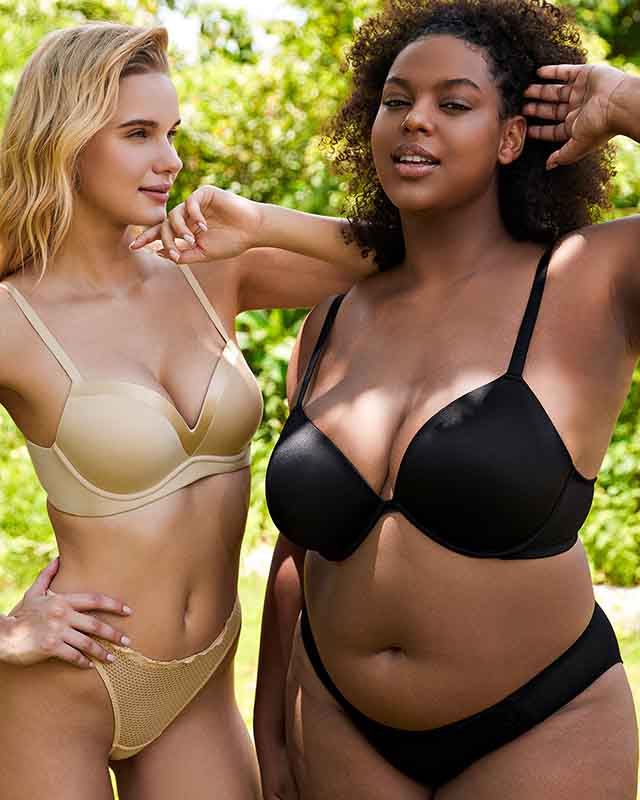 Deep V Padded Push Up Bra with Underwire, Black