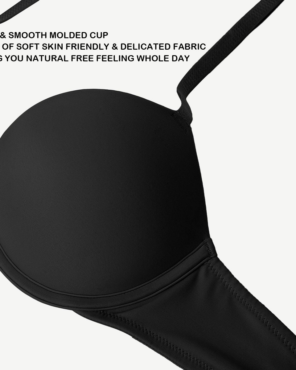 Deep V Padded Push Up Bra with Underwire, Black Wingslove