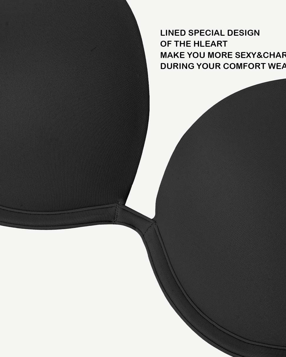 Deep V Padded Push Up Bra with Underwire, Black Wingslove