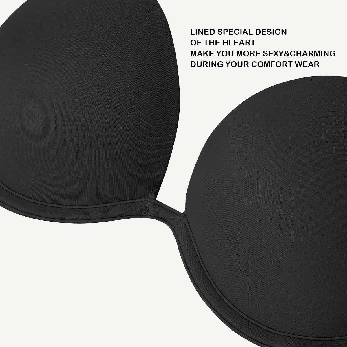 Deep V Padded Push Up Bra with Underwire, Black Wingslove