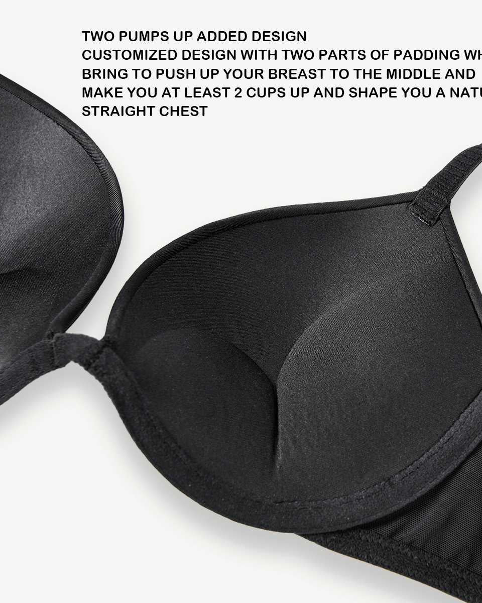 Deep V Padded Push Up Bra with Underwire, Black Wingslove
