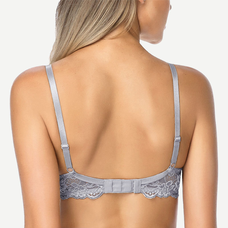 Floral Lace Push-Up Lightly Padded Demi Plunge Underwire Bra Grey3