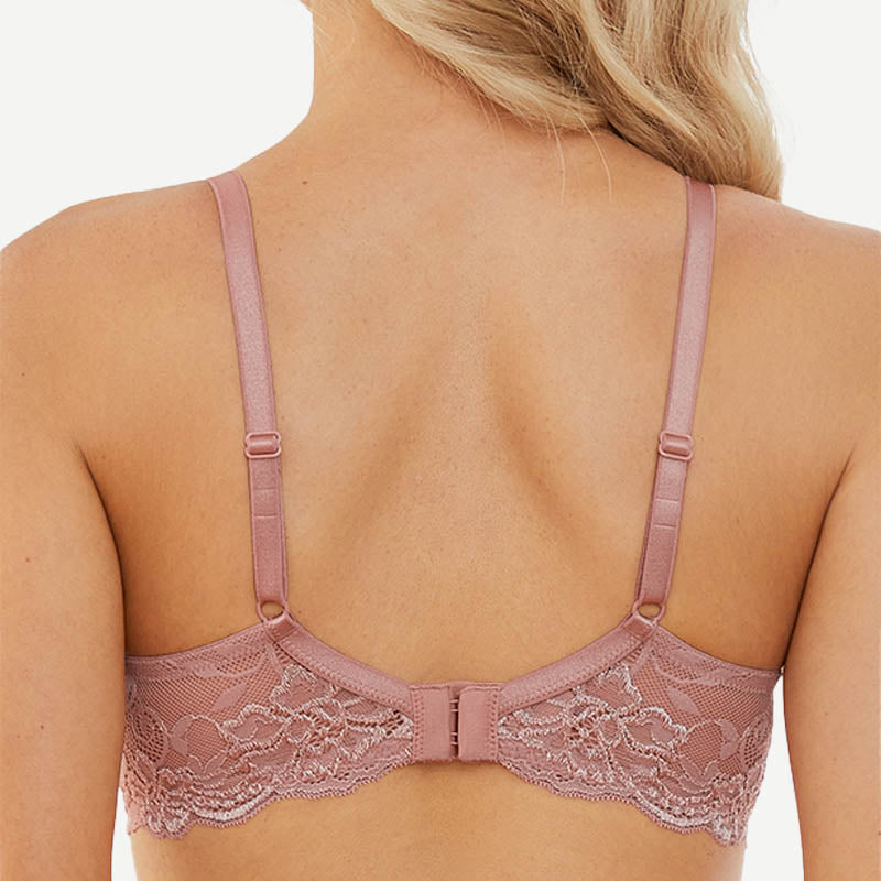 Floral Plunge Underwire Push Up Bra With Padded, Rose Pink wingslove