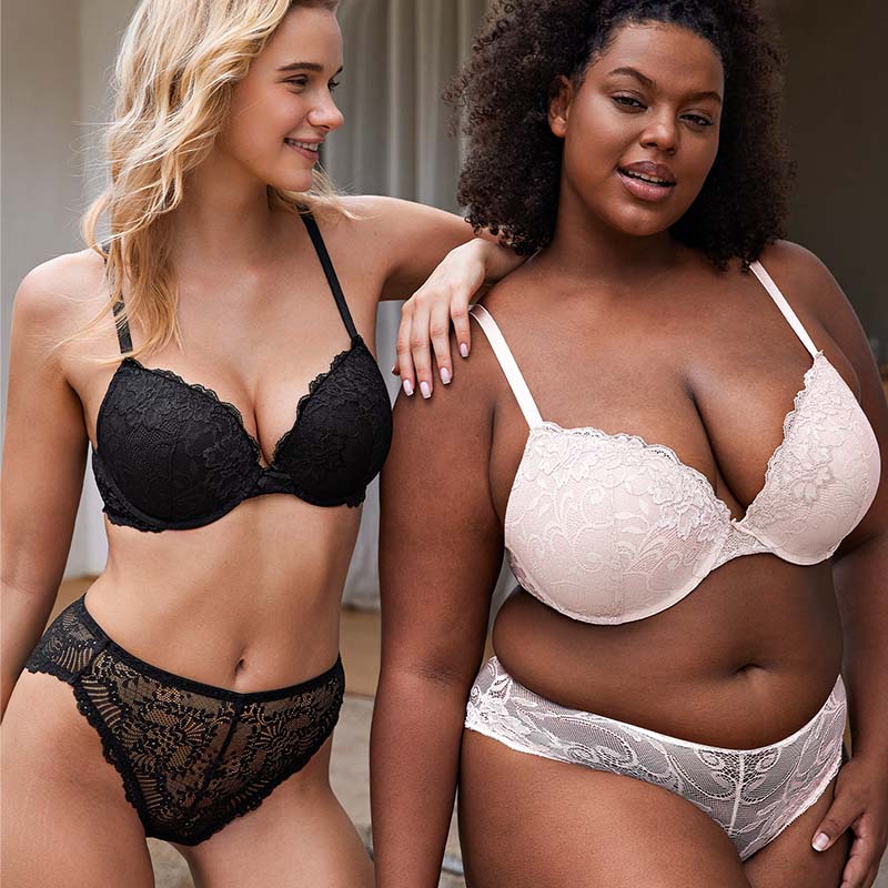 Floral Plunge Underwire Push Up Bra With Padded, Sandshell Pink wingslove