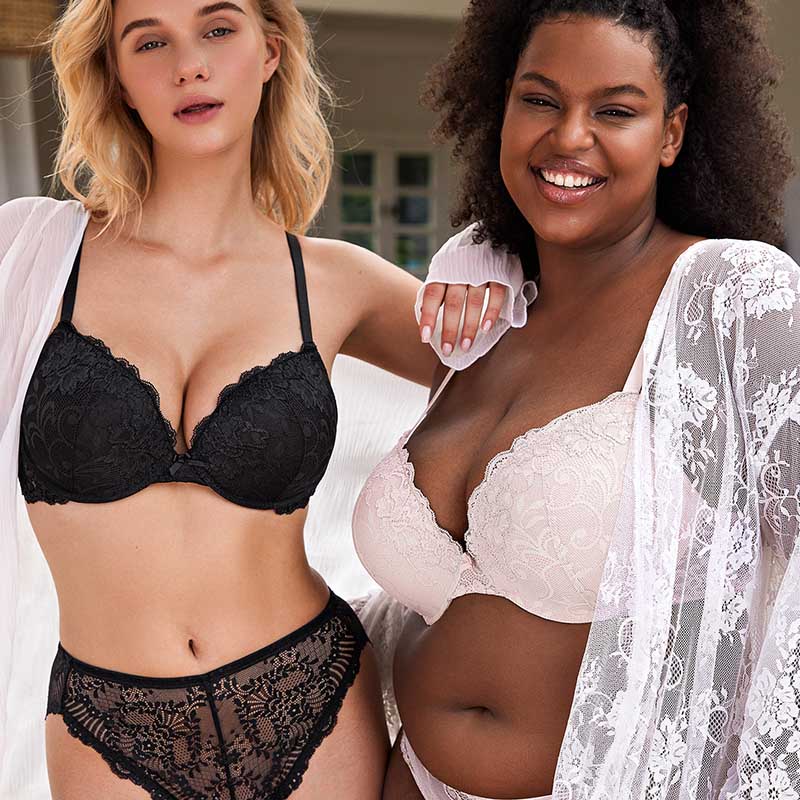 Floral Plunge Underwire Push Up Bra With Padded, Sandshell Pink wingslove