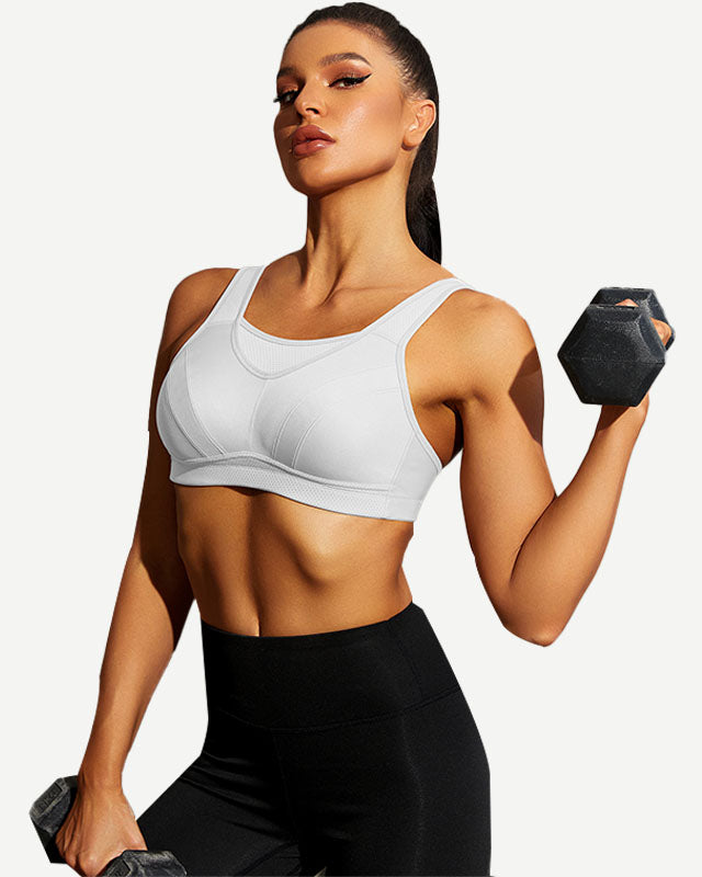 Full Coverage High Support Impact Solid wirefree Sports Bra White