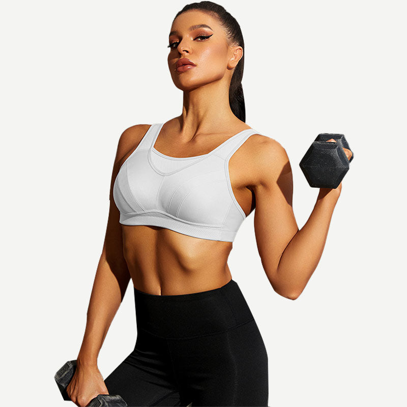 Full Coverage High Support Impact Solid wirefree Sports Bra White