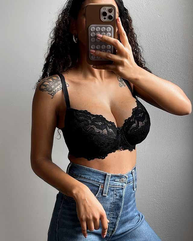 Full Coverage Lace Bra Underwire Bralette, Black Wingslove