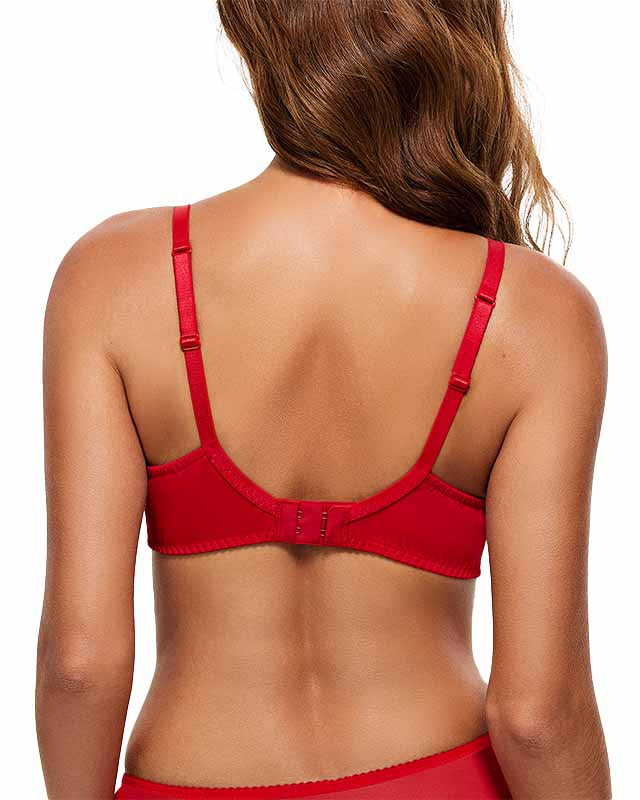Full Coverage Lace Bra Underwire Bralette, Lava Red Wingslove