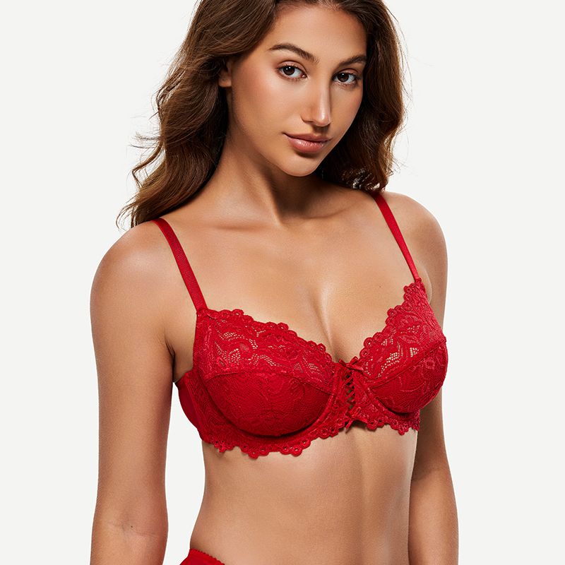 Full Coverage Lace Bra Underwire Bralette, Lava Red Wingslove
