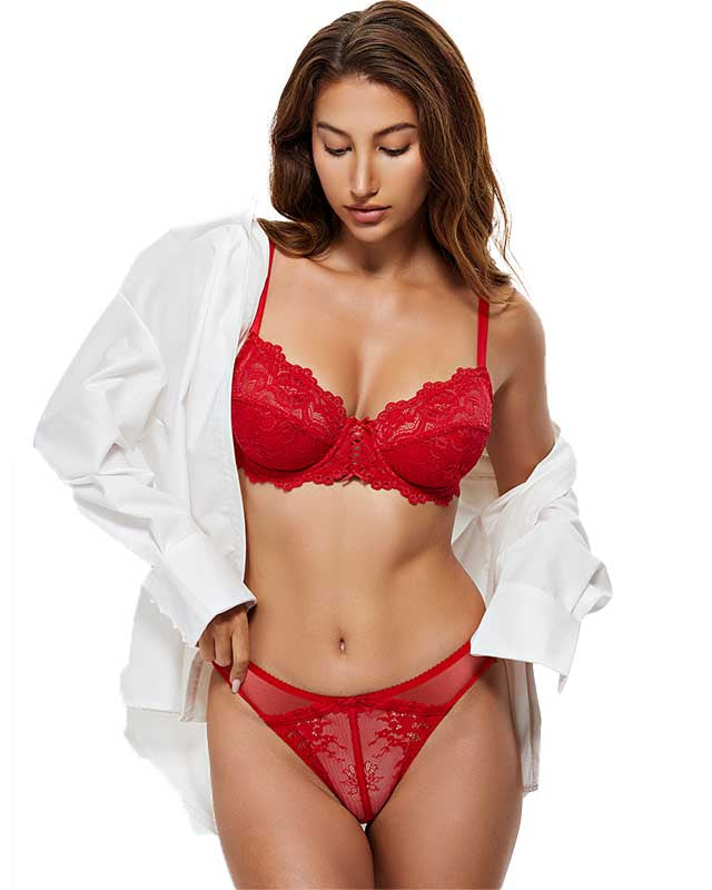 Full Coverage Lace Bra Underwire Bralette, Lava Red Wingslove