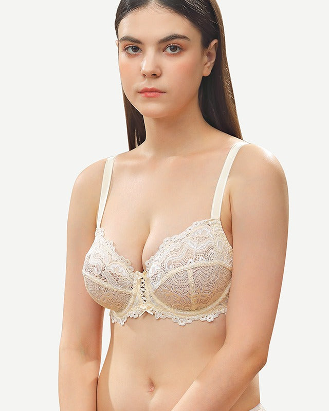 Full Coverage Lace Bra Underwire Bralette, Nude Wingslove