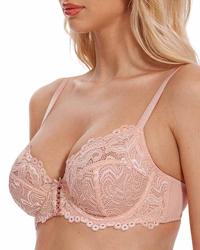 Full Coverage Lace Bra Underwire Bralette, Pink Nude Wingslove