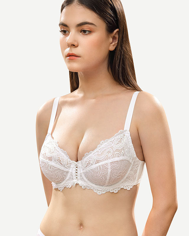 Wingslove Full Coverage Lace Bra Underwire Bralette, White