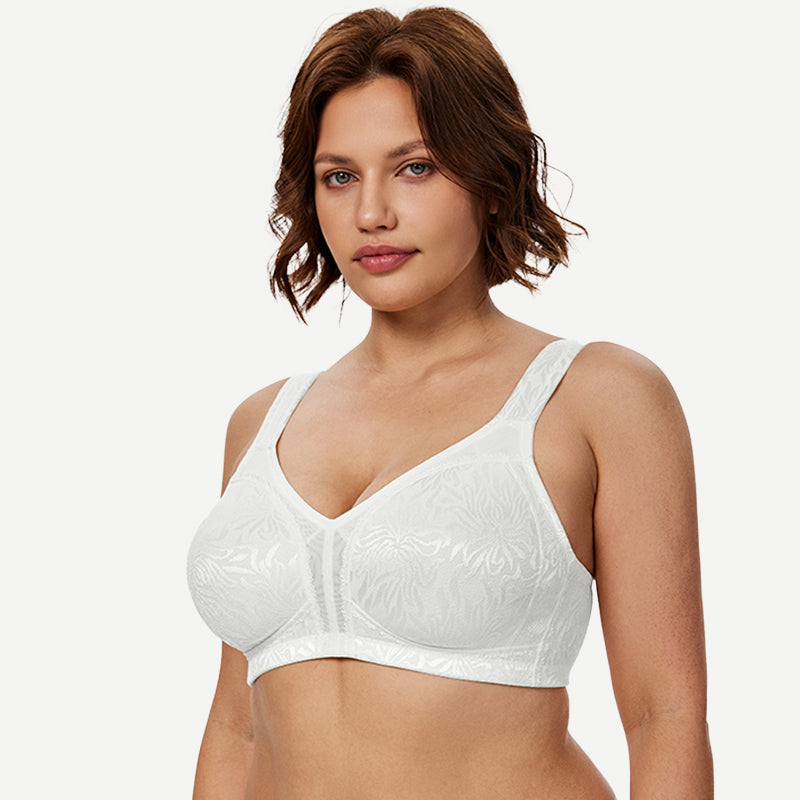 Full Coverage Large Bust Non-Padded Minimizer Bra White - WingsLove