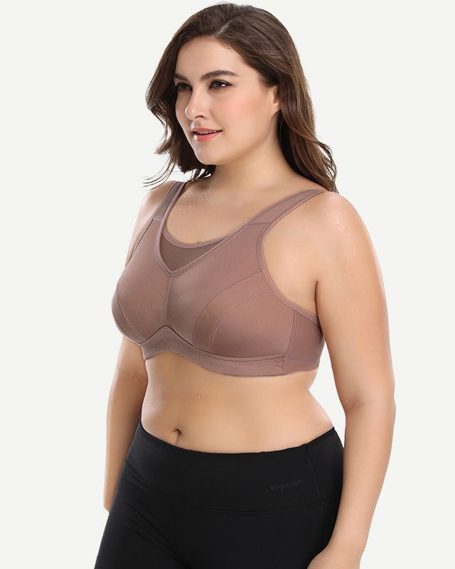Full Coverage Solid Absorb Breathable Wirefree Sports Bra Amber