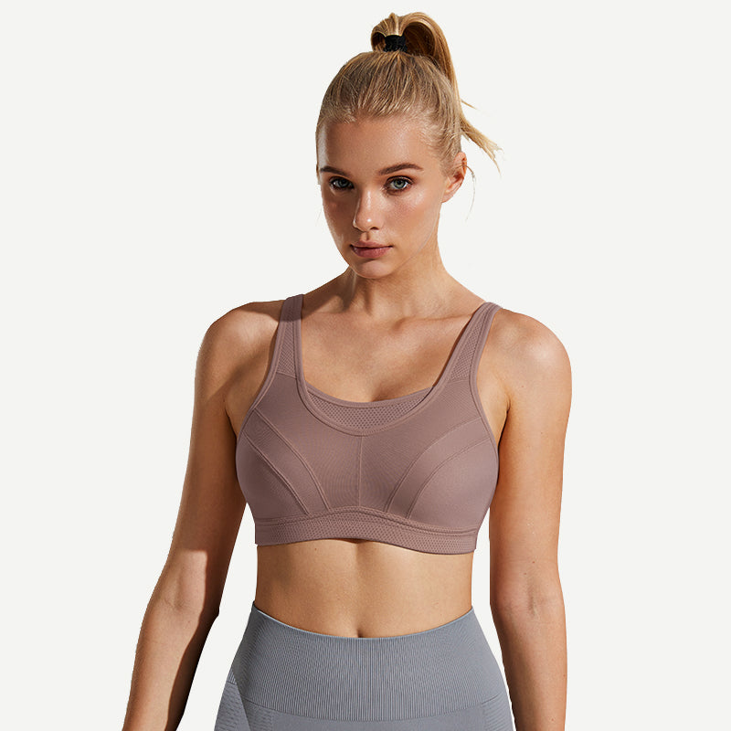 Full Coverage Solid Absorb Breathable Wirefree Sports Bra Amber wingslove