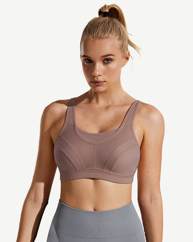 Full Coverage Solid Absorb Breathable Wirefree Sports Bra Amber