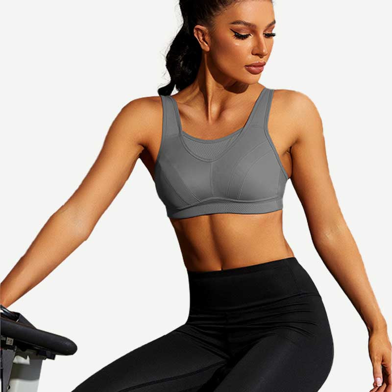 Full Coverage Solid Absorb Wirefree Breathable Sports Bra Grey