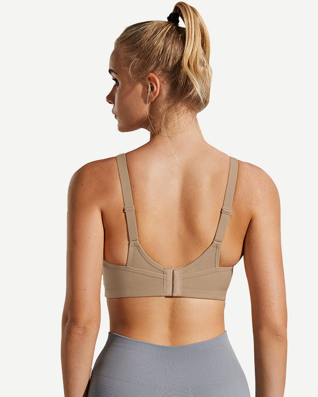 Full Coverage High Support Solid Stress Reliever Sports Bra Dark Nude wingslove