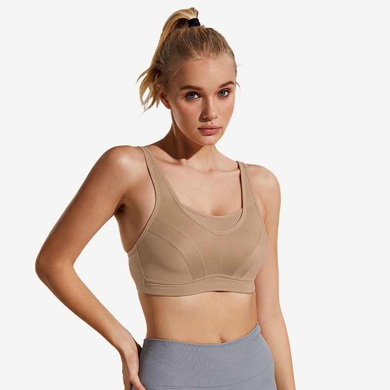 Full Coverage High Support Solid Stress Reliever Sports Bra Dark Nude