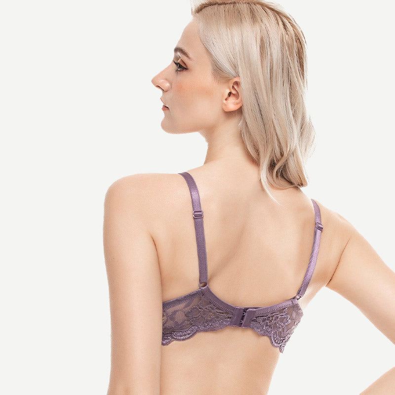 Lace Push Up Bra Lightly Padded Demi Plunge Bra Purple wingslove