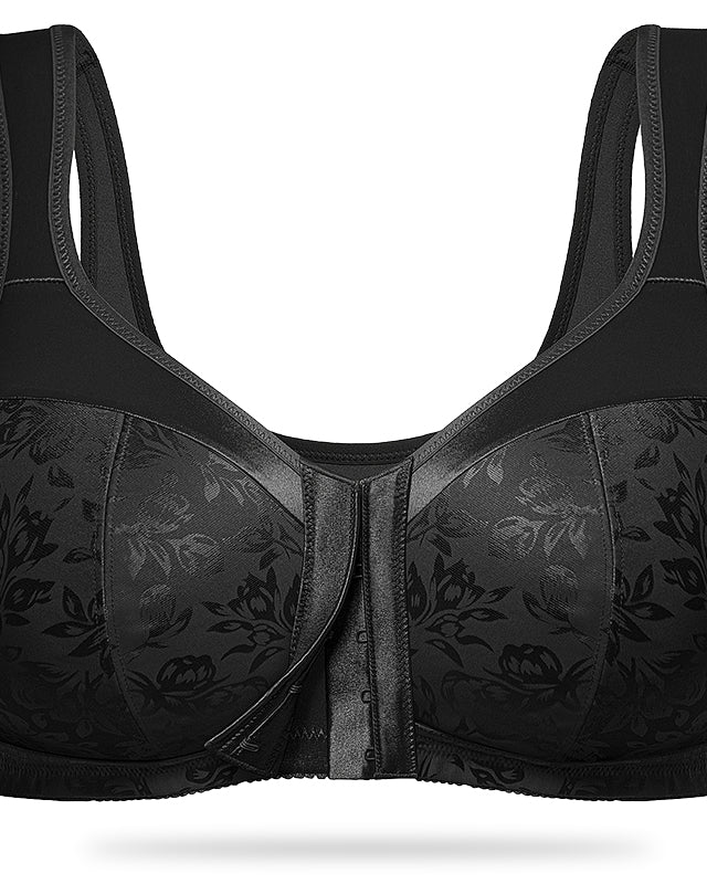 Plus Size Front Closure  Hook Wireless Black Minimizer Bra For Senior Wingslove