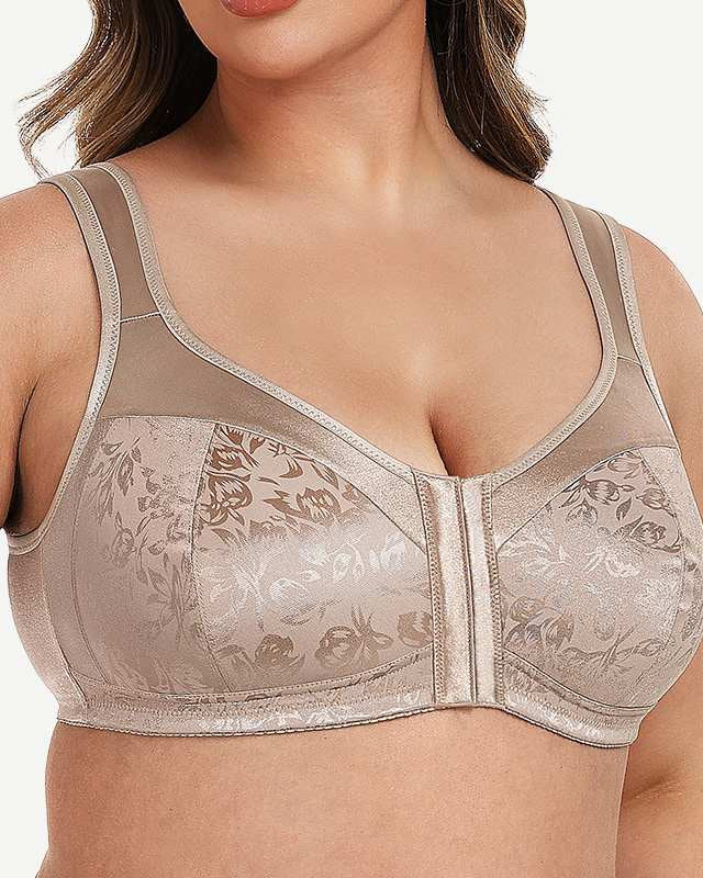Plus Size Front Closure Hook Wireless Toffee Minimizer Bra
