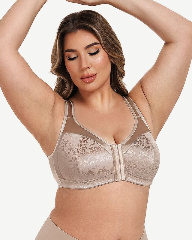 Plus Size Front Closure Hook Wireless Toffee Minimizer Bra