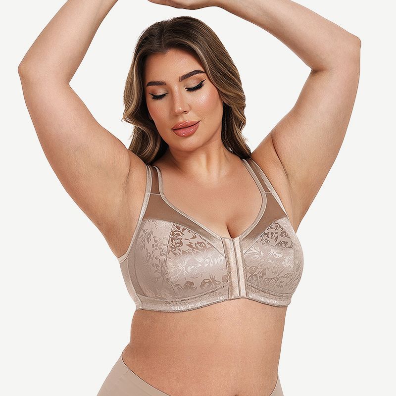 Plus Size Front Closure Hook Wireless Toffee Minimizer Bra