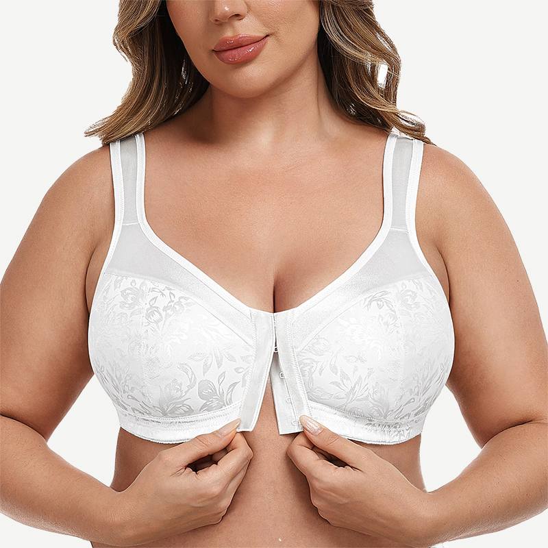 Plus Size Front Closure Hook Wireless White Minimizer Bra