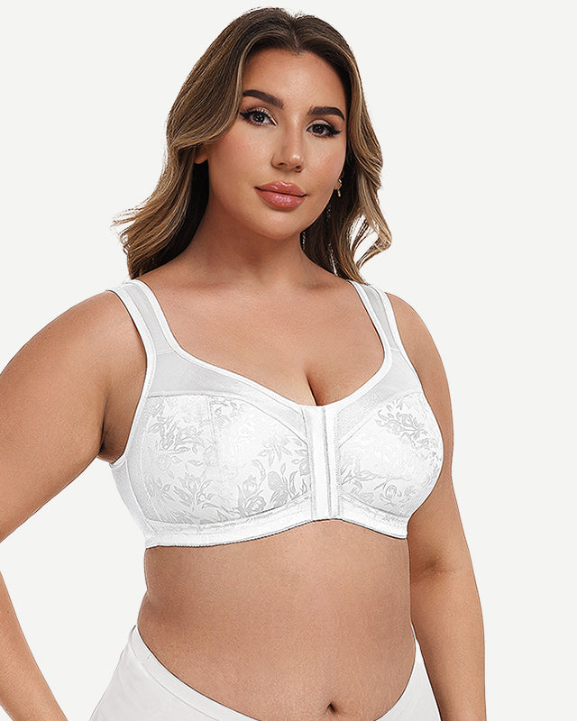 Plus Size Front Closure Hook Wireless White full coverage Minimizer Bra Wingslove