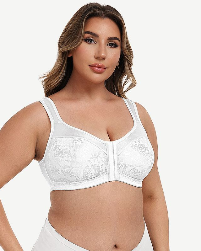 Plus Size Front Closure Hook Wireless White Minimizer Bra