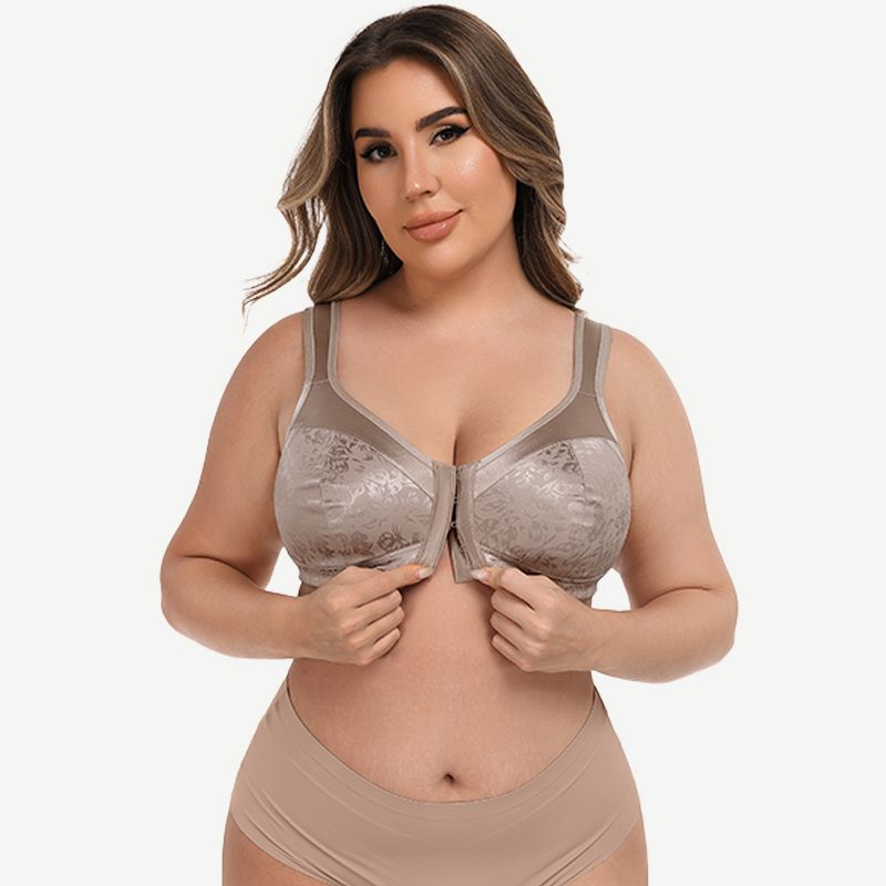 Plus Size Front Closure Wireless Minimizer Bra, Toffee Wingslove