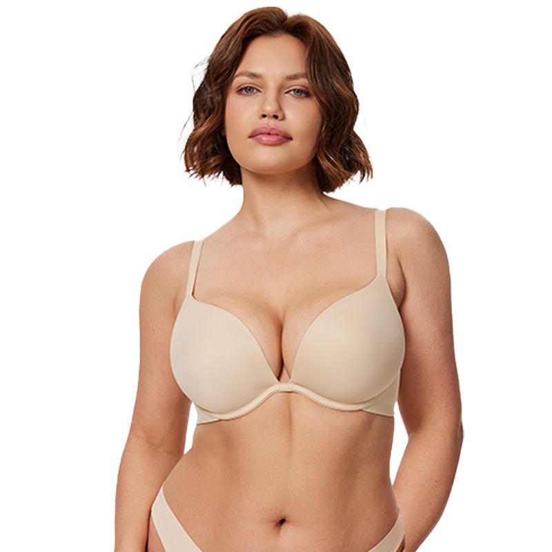 Seamless Plus Size Plunge Push-Up Bra Underwire, Nude Wingslove