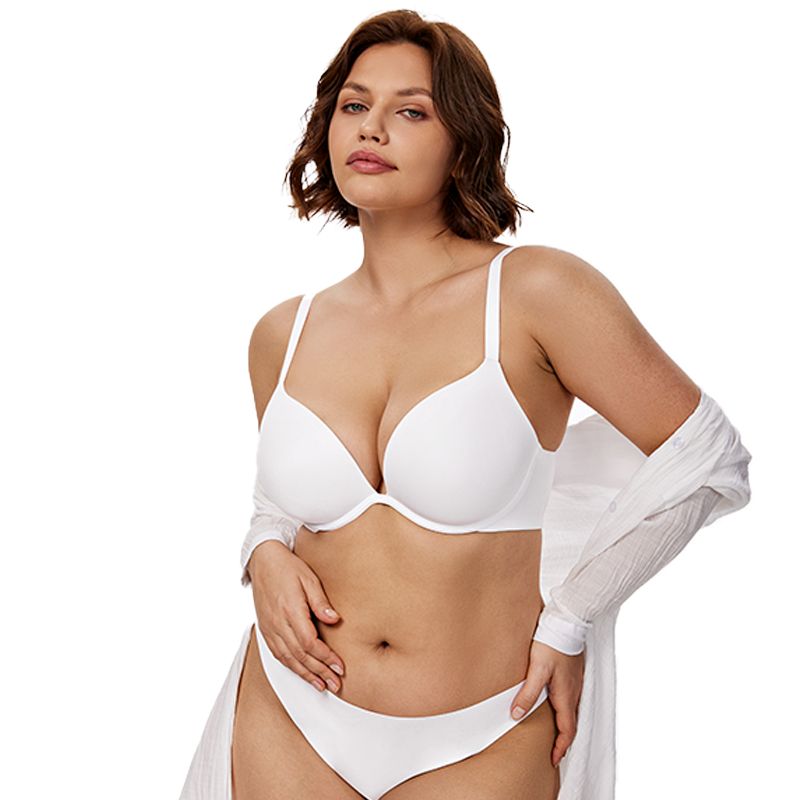 Seamless Plus Size Plunge Push-Up Bra Underwire, White Wingslove