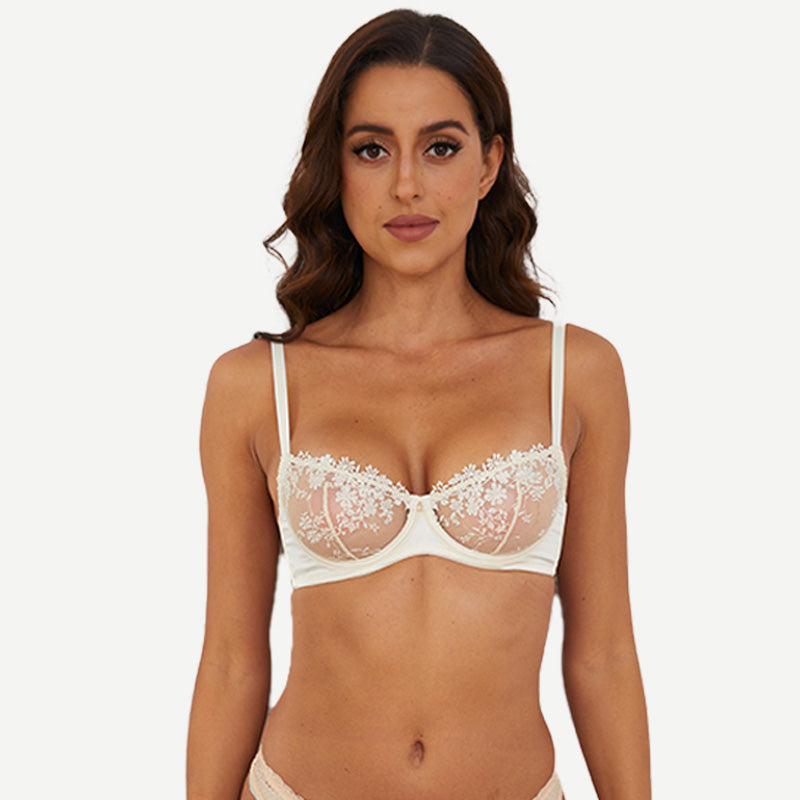 See Through Underwire Demi Sheer Balconette Bra Light Nude wingslove