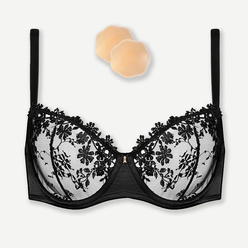 See Through Underwire Demi Sheer Bralette Black - WingsLove