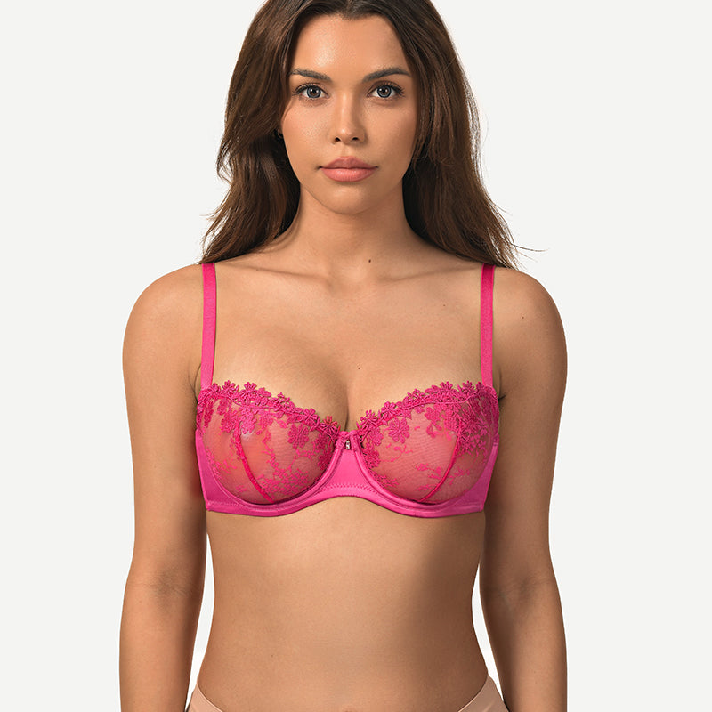 See Through Underwire Demi Sheer Bralette Bra Rose Red Wingslove
