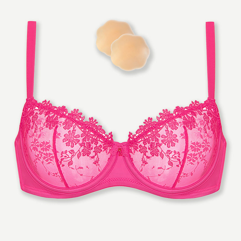 See Through Underwire Demi Sheer Bralette Bra Rose Red Wingslove