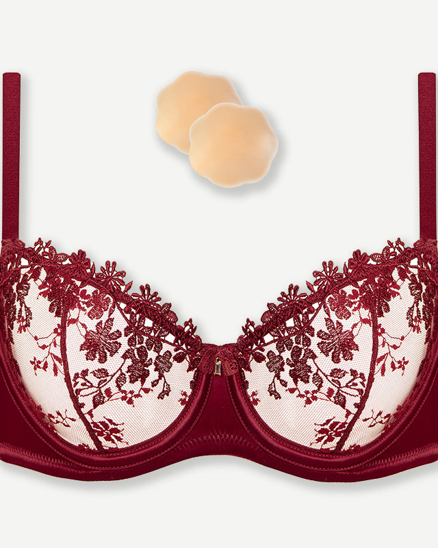 See Through Underwire Demi Sheer Bralette Bra Wine Red Wingslove