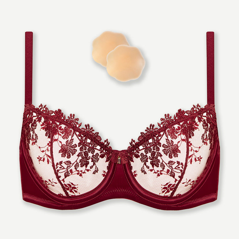 See Through Underwire Demi Sheer Bralette Bra Wine Red Wingslove