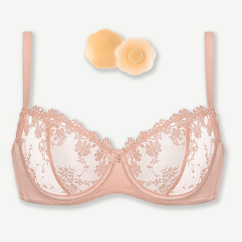 Underwire Lace bra Sheer Mesh Unlined, Pink Nude