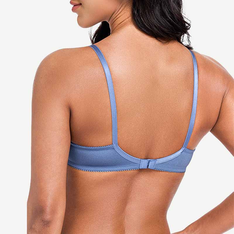 Sheer Lace Underwire Demi Bra with Plunge Neckline, Moonlight Blue