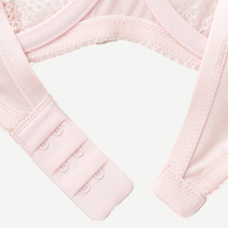 Unlined See Through 1/2 Cup Mesh Demi Shelf Underwired Bra Light Pink Wingslove