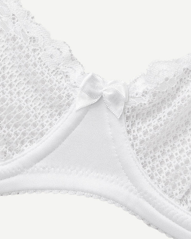 Unlined See Through 1/2 Cup Mesh Demi Shelf Underwired Bra White Wingslove