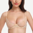 Unlined See Through 1/2 Cup Mesh Demi Shelf Underwired Bra Nude Wingslove